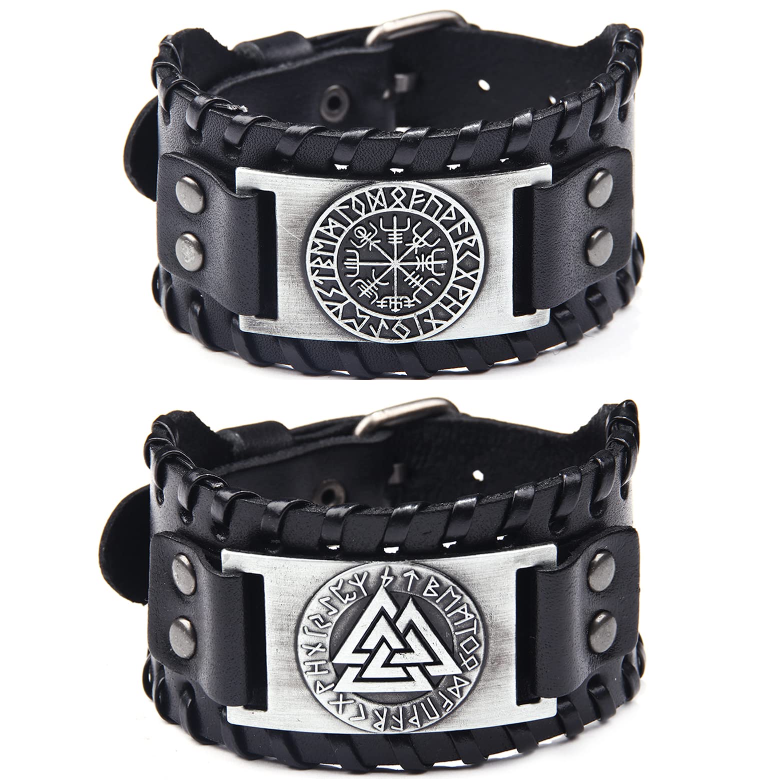 Flongo Heren meerlaagse gevlochten lederen Thor's Hammer armband, Vikings verstelbare armband voor heren met vergrendelingsgesp, amulet armband, cadeau voor mannen, réglable, Leder