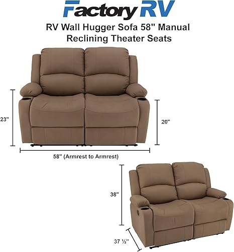 Miniatura 12 de Asientos reclinables de pared de 58 pulgadas Sofá reclinable doble para caravana Sofá RV Sofá reclinable de pared Asiento de teatro RV