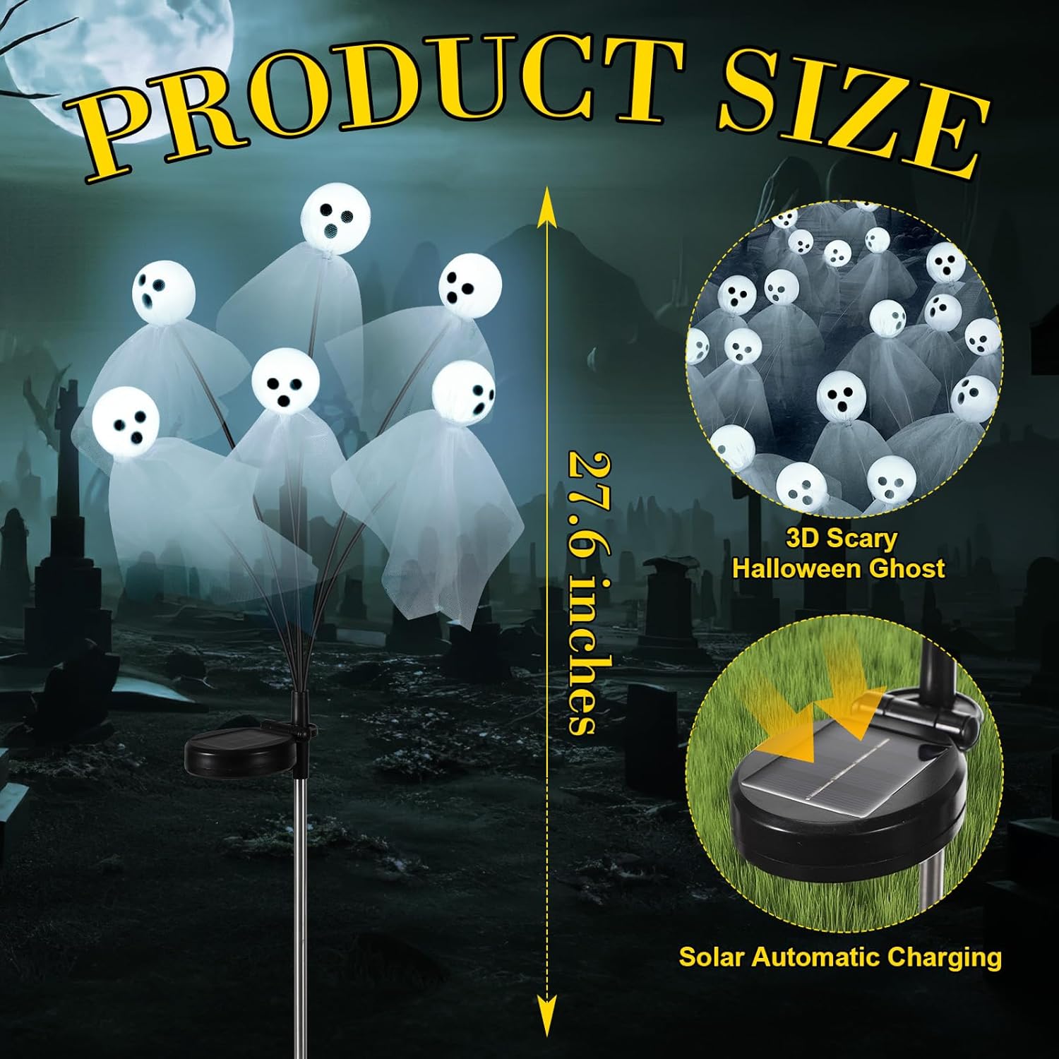 VIHOSE 6 Packs Halloween Solar Lights Outdoor 36 LED Solar Ghost Pathway Lights Waterproof Spooky Ghost Path Light Outdoor Halloween Decorations for Outside Garden Lawn Yard Decors (White)