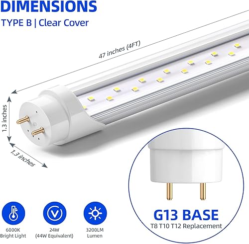 Vista 14 de Barrina Bombillas LED de 8 pies, 44 W, 5500 lm 6500 K, superbrillantes, tubo de luces LED T8 T10 T12, luces LED FA8 de un solo pin, cubierta