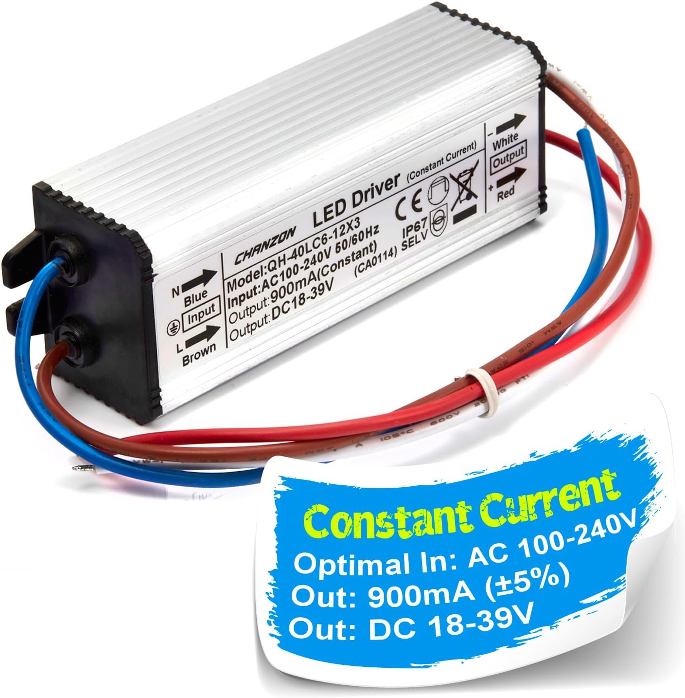 Chanzon LED Driver 900mA (Constant Current Output) 18V-39V (Input 85-277V AC-DC) (6-12) x3 18W 24W 30W 36W IP67 Waterproof High Power Supply 900 mA Lighting Transformer for 30 W COB Chips (Aluminium)