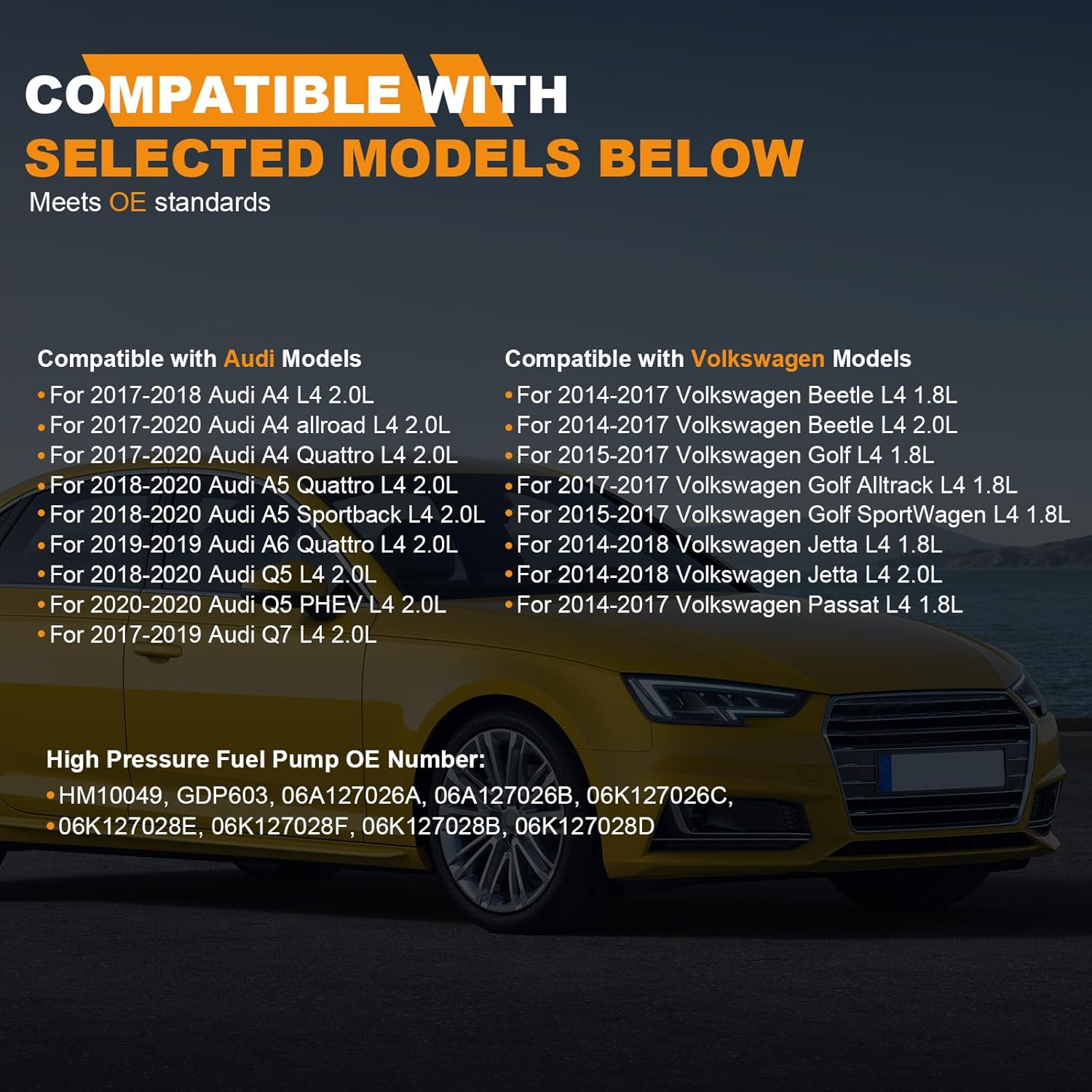 OTO-K High Pressure Fuel Pump Compatible with Volkswagen Jetta 2014-2018 Passat Golf Golf Alltrack Golf SportWagen Beetle,Audi A4 allroad Q5 PHEV Q7 A5 Sportback A6 Quattro 2014-2020 1.8L 2.0L