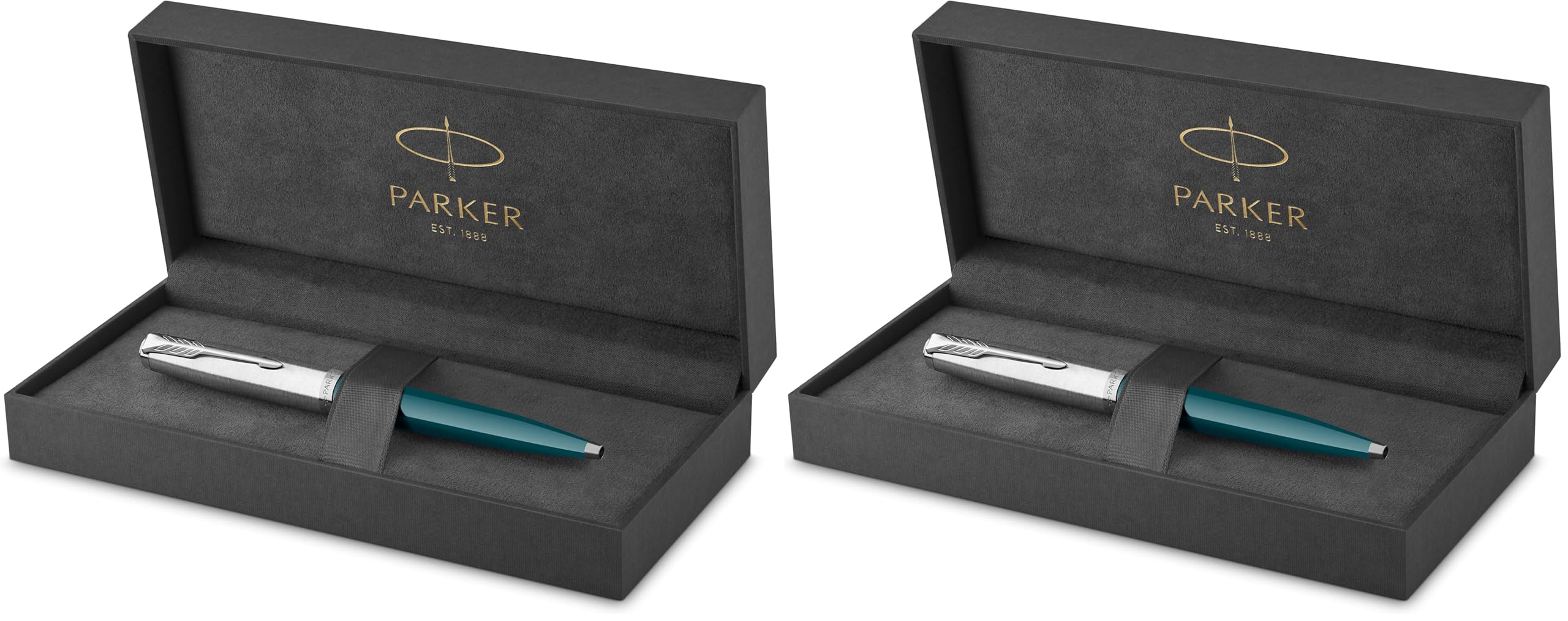 PARKER 51 Kugelschreiber | Petrolblauer Schaft mit Chromfarbenen Zierteilen | Mittlere Schreibspitze mit Schwarzer Nachfüllmine | Geschenkbox (Packung mit 2)