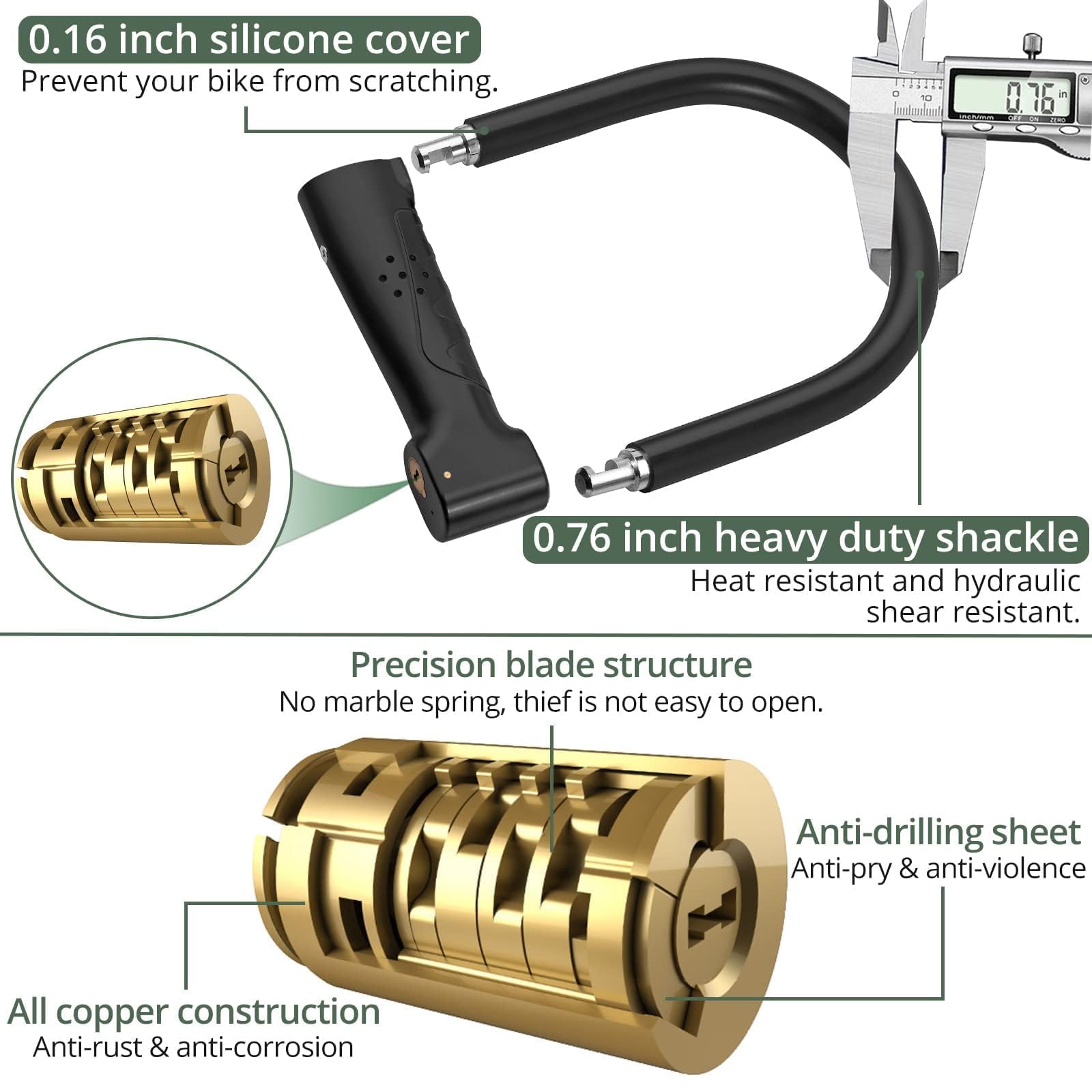 EYPINS Candado en forma de U para motocicleta, 19 mm, resistente, 110 dB, bloqueo en U, antirrobo, impermeable, para scooter, motocicleta, bicicleta eléctrica, color negro