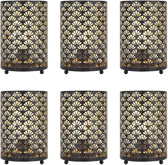 TRIROCKS Set of 6 Table Lamp 6.5 Tall Metal Cordless Table Lamp Bronze Lanterns with Warm Fairy Lights Bulb for Patio Garden Wedding Parties Indoor OutdoorScalloped Hollow Pattern
