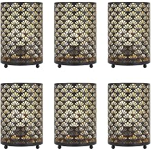 TRIROCKS Set of 6 Table Lamp 6.5 Tall Metal Cordless Table Lamp Bronze Lanterns with Warm Fairy Lights Bulb for Patio Garden Wedding Parties Indoor OutdoorScalloped Hollow Pattern