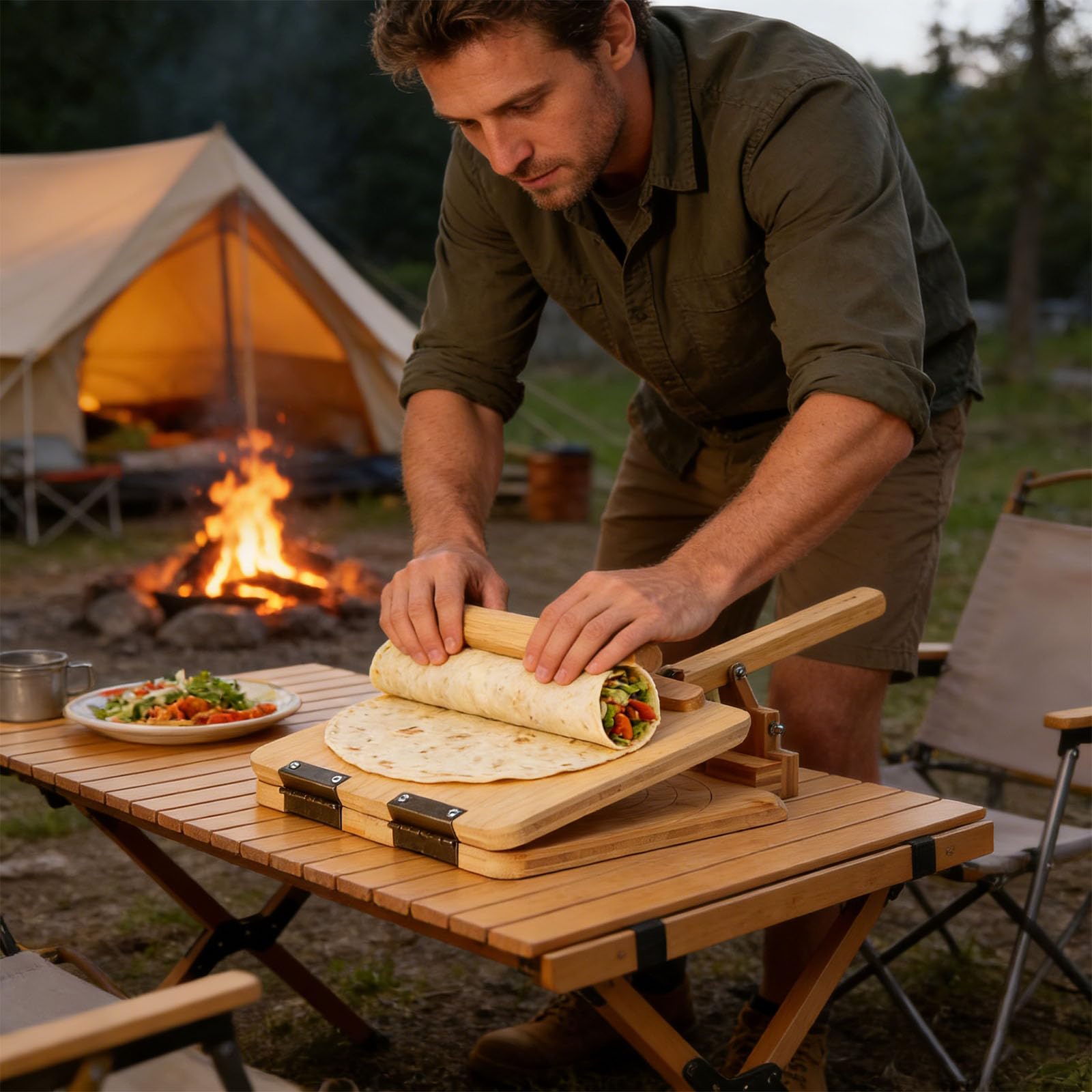 Pressa per impasti artigianali in legno per crepe fatte in casa con pressa elettrica per impasti in metallo