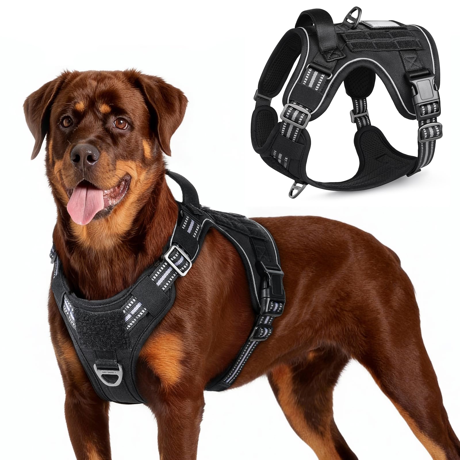 rabbitgoo Tactical Dog Harness for Large Dogs, No Pull Military Service Vest with Handle & Molle, Easy Control for Training Walking, Adjustable Reflective Straps, Black, L