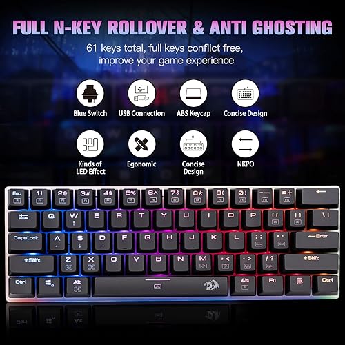 Miniatura 5 de Redragon Teclado mecánico gigante alienígena K605 para juegos, 61 teclas súper grandes e interruptor azul Outemu, retroiluminación LED RGB