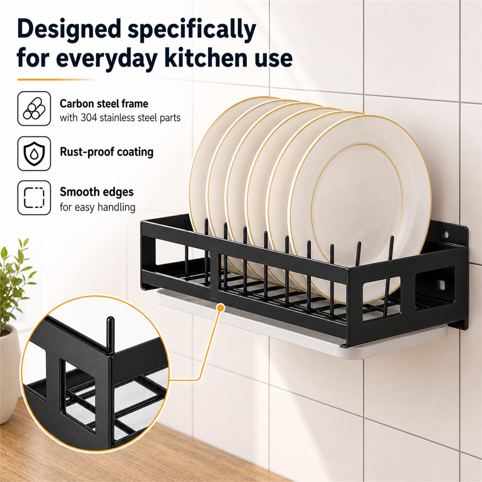 Escurreplatos sobre Fregadero,Escurridor De Platos Colgante De Pared,Escurridor De Platos con Bandeja,PrevencióN De La OxidacióN,Puede Contener Platos,Cuencos Y Tazas
