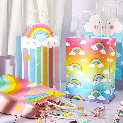 Miniatura 4 de 24 bolsas de regalo de arcoíris a granel, bolsas de regalo de arcoíris a granel, bolsas de regalo de fiesta con asas para niñas y niños, suministros