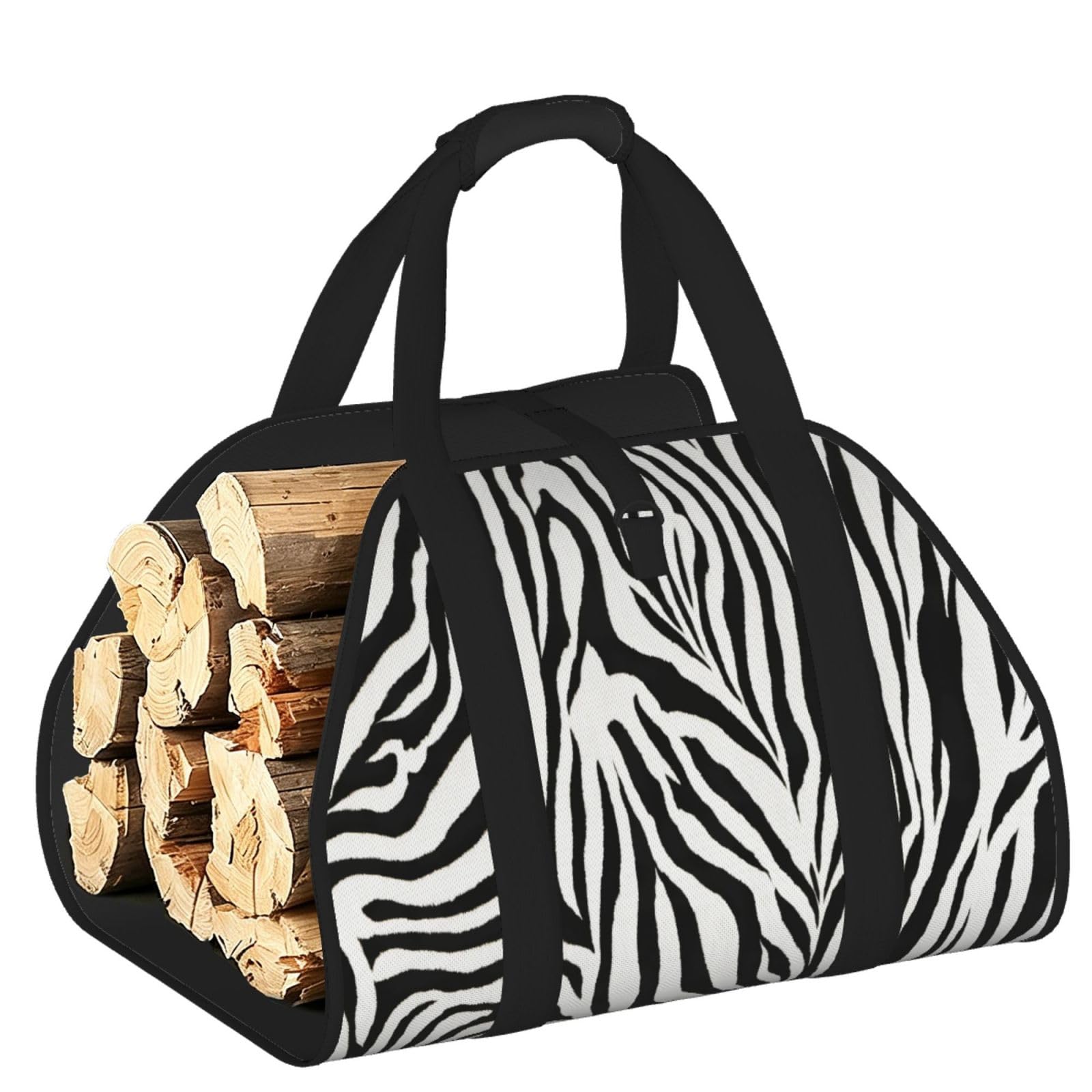 Pphgut Black Zebra Print Print Firewood Bag Wood Carrier Transport Sack Camping Picnic Storage Daily Home