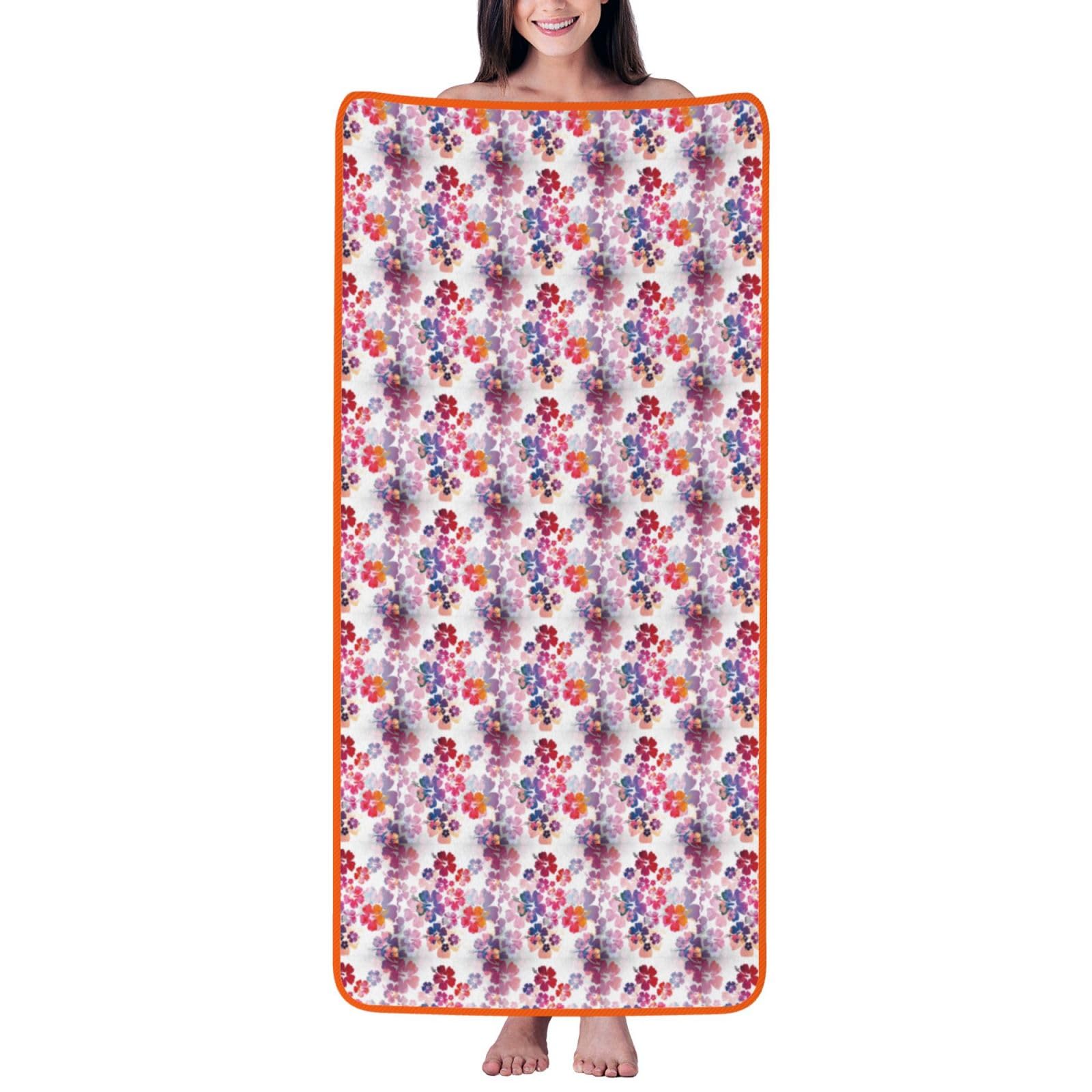JBJGKHLP Hawaiian Flower Print Print Women Men Couples Coral Velvet Bath Towel Ultra-Soft For Home Bathroom Travel