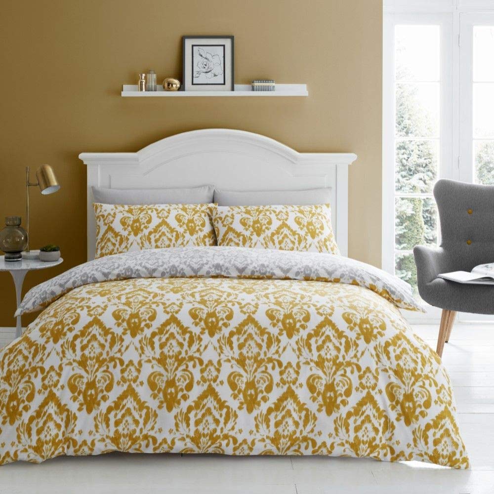 Catherine Lansfield Damask Easy Care Single Duvet Set Ochre