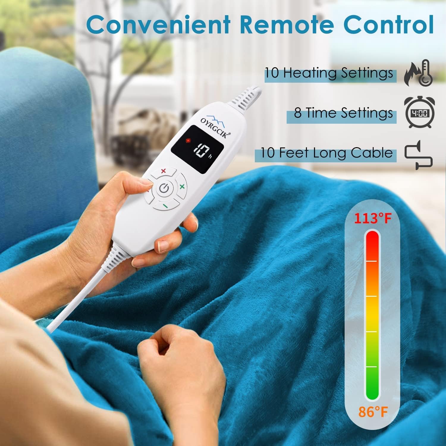 Heated Blanket Electric Throw, Upgraded Heating Blanket with 10 Heat Levels & 8 Time Settings, 50"x60" Reversible Flannel & Sherpa Heated Throw, ETL Certified Machine Washable Full Body Couch Blankets