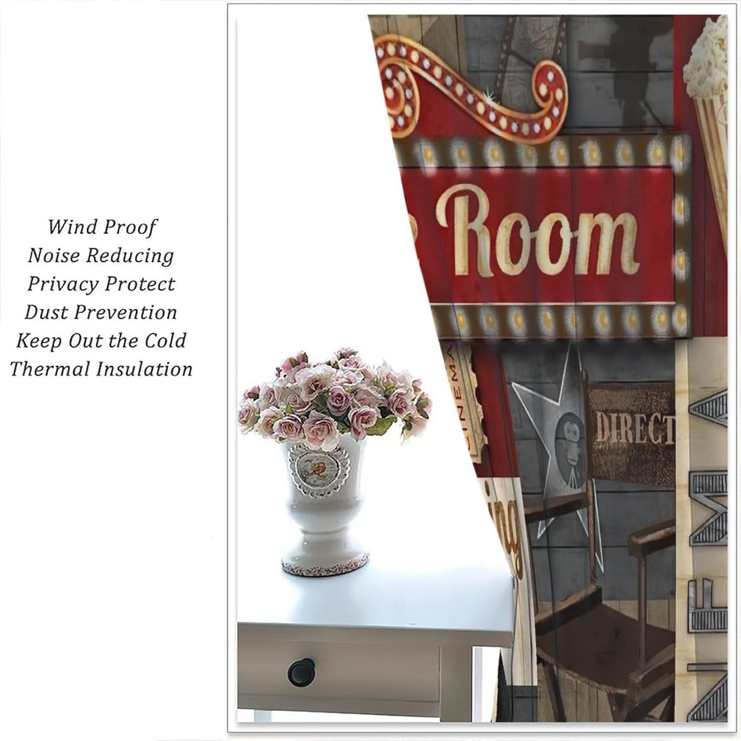 Vintage Home Theater Curtain Red Cinema Movie Theater Home Decor Blackout Window Treatment for Home Theater Living Room Bedroom Cafe Decor Window Drapes 42" W X 63" L