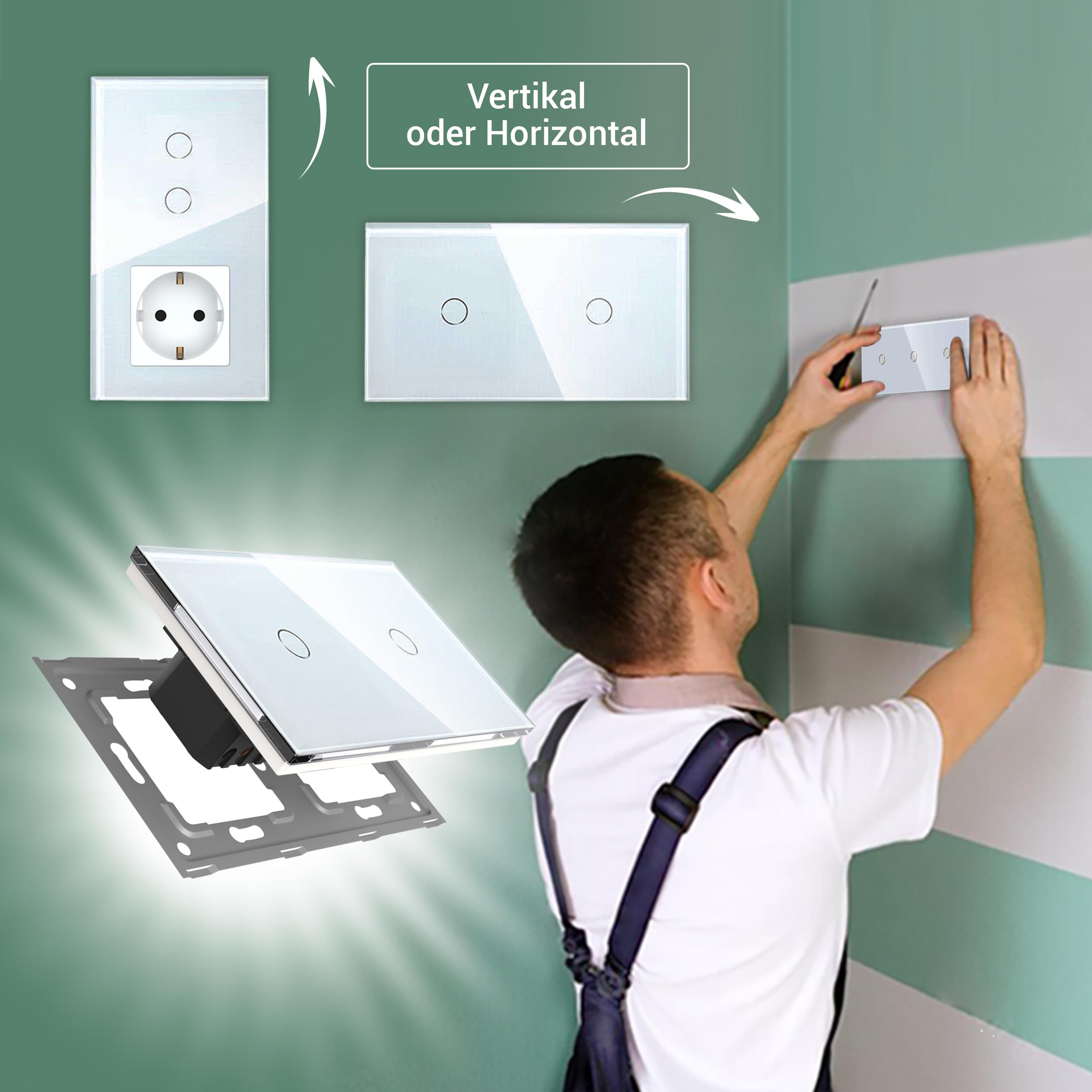 PULSAR Touch Schalter 230v Unterputz 3 Fach Glas Weiß, Sensor Lichtschalter Dreifach, Wandschalter mit LED Beleuchtung