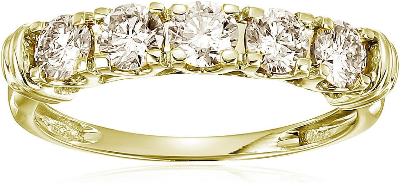 VIR JEWELS 1 cttw 5 Stone Champagne Diamond Wedding Engagement Ring 14K Yellow Gold Round Size 9