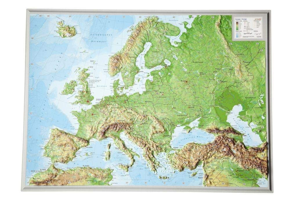 Reliefkarte Europa klein 1 : 16 000 000: Din A3 - Tiefgezogenes Kunststoffrelief