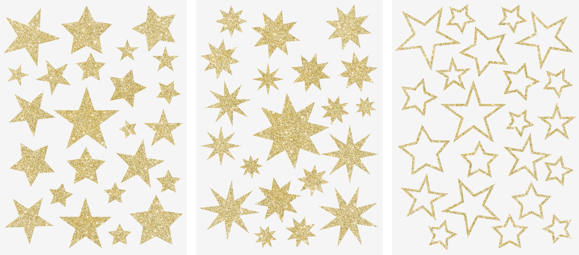 Heyda Gold A4 Decorative Cling Window Stickers 3Pcs - Stars Glitter