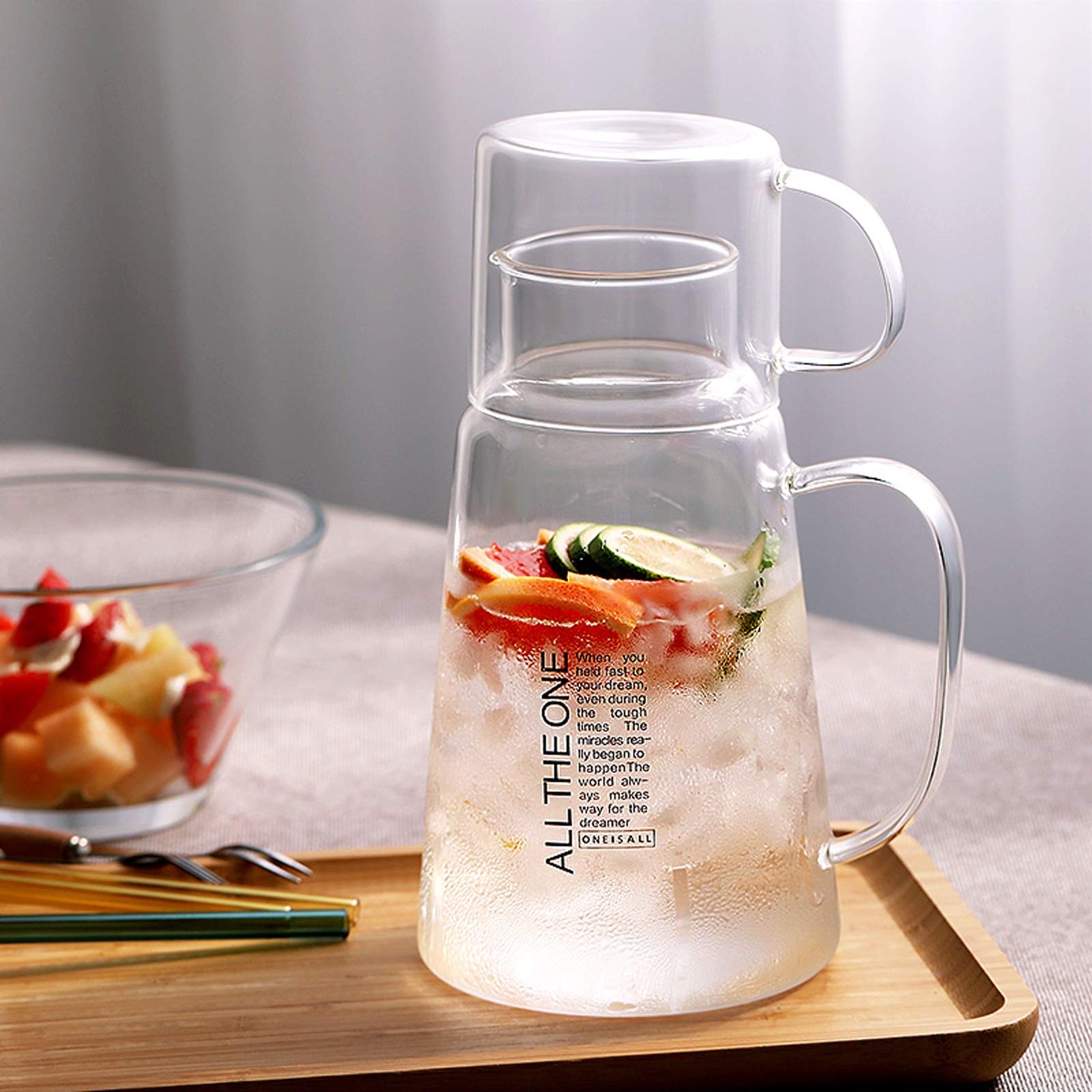 Jarra Agua Fria La Jarra de Vidrio con la Tapa de la Tetera de Vidrio de Alta Capacidad Resistente a la Alta Temperatura es una Tapa de Agua y una Tapa 1300ml Jarra Agua Detox Frutas