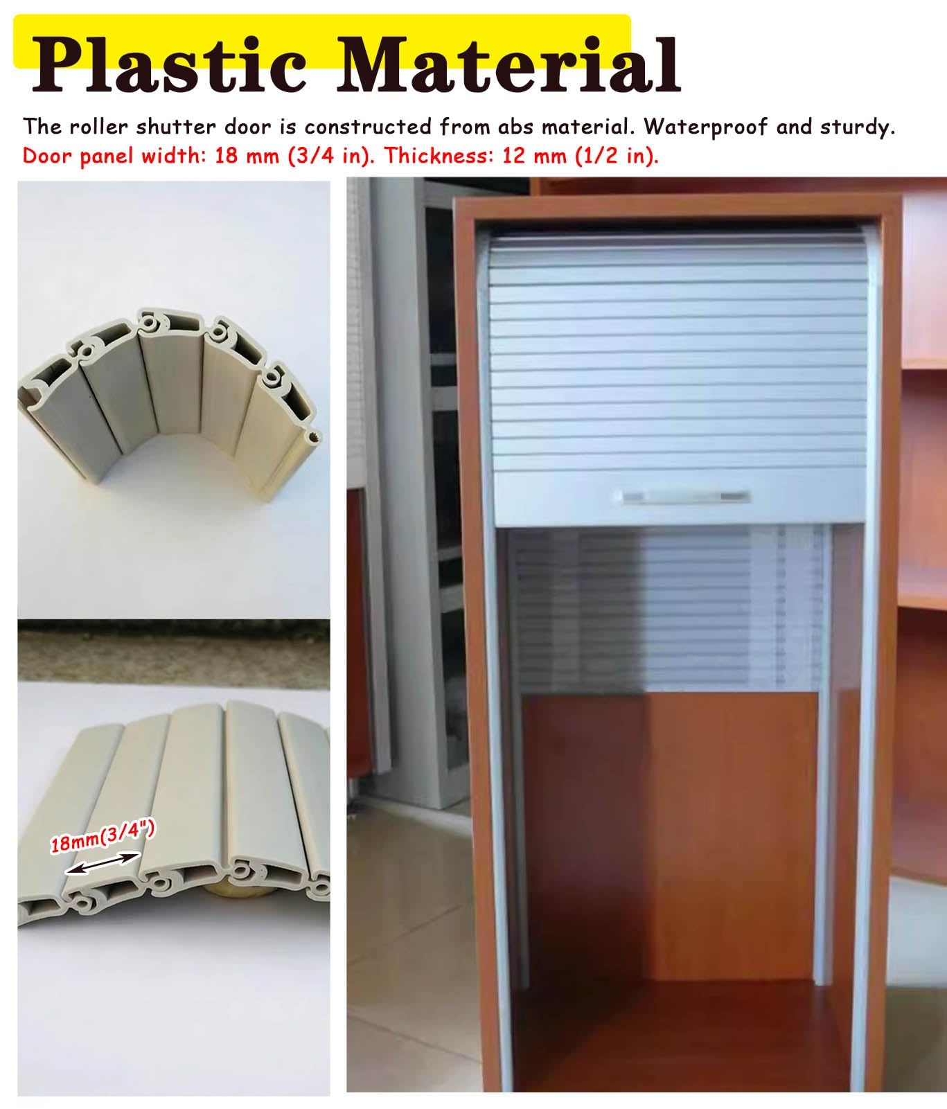 Cum Puerta corrediza de tambor, plegable, enrollable, puerta de cocina, obturador de ABS con rieles y asa (97 x 41 cm), elegante y funcional