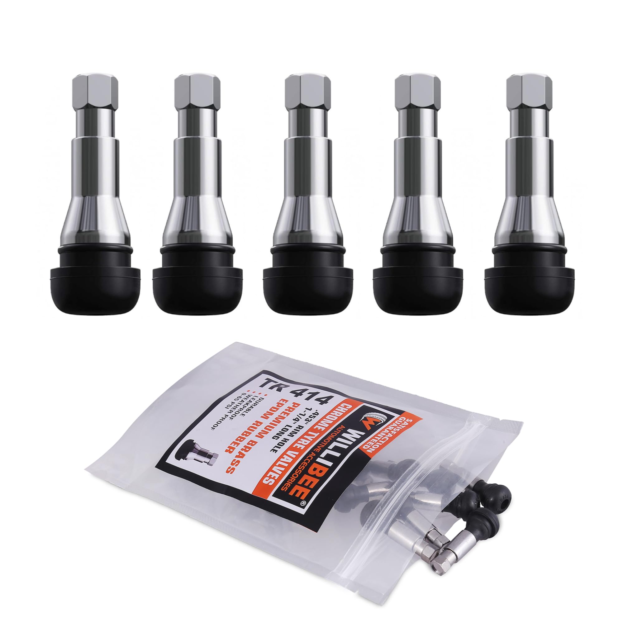 WILLIBEE TR414 Tyre Valve Stem Brass, EPDM Rubber & Chrome Alloy Tubeless Tire Valve Stem for Car (CTR414-5Pcs)