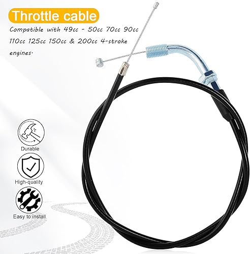 Miniatura 4 de QAZAKY Cable de acelerador para 49 cc, 50 cc, 70 cc, 90 cc, 110 cc, 125 cc, 140 cc, 150 cc, 200 cc, Pit Dirt Pocket de 4 tiempos, CRF50, CRF70,