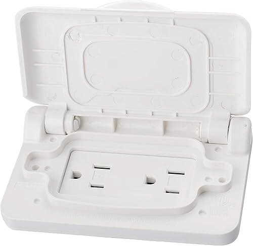 Miniatura 2 de RVGUARD Cubierta de receptáculo resistente a la intemperie con resorte RV en color blanco (receptáculo incluido)