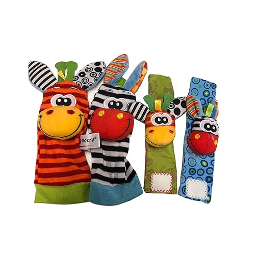 Miniatura 3 de 4pcs bebé bebé sonajeros de muñeca y pies calcetines juguetes de desarrollo