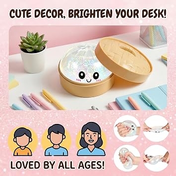 Dumpling Fidget Toy, Glitter Squishy Bao Bun Stress Ball, Colorful Dumplings Mystery Box, Cute Soft Slow Rising Sensory Squeeze Toy for Anxiety Gifts for Kids and Adults