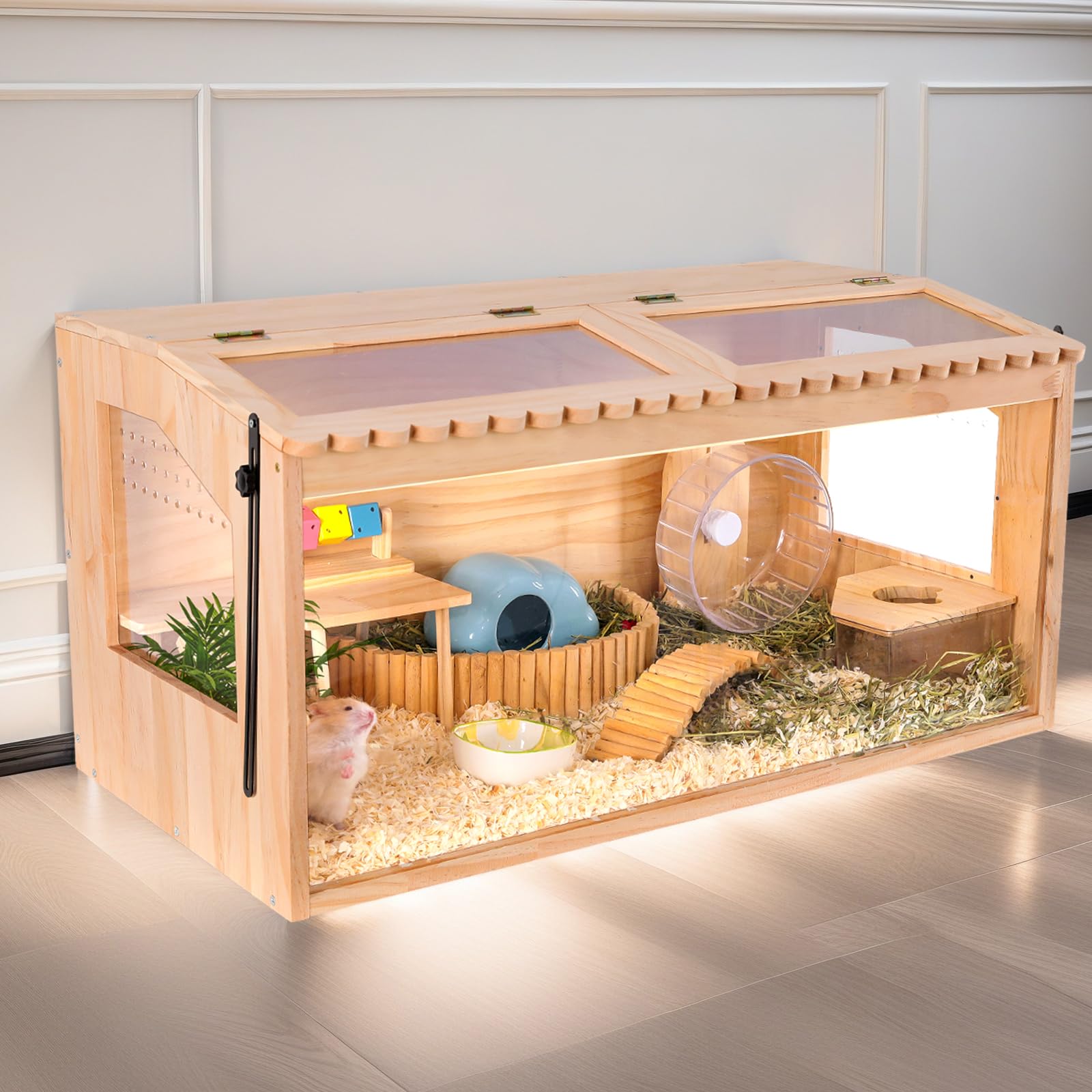 Wooden Hamster Cage, Pet Cages For Small Animals Openable Top