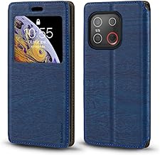 Viewing Window Leather Case Compatible with Emporia.ME 7, Elegant Design with Transparent Display, Invisible Magnetic Closure and Card Slot (Blue)