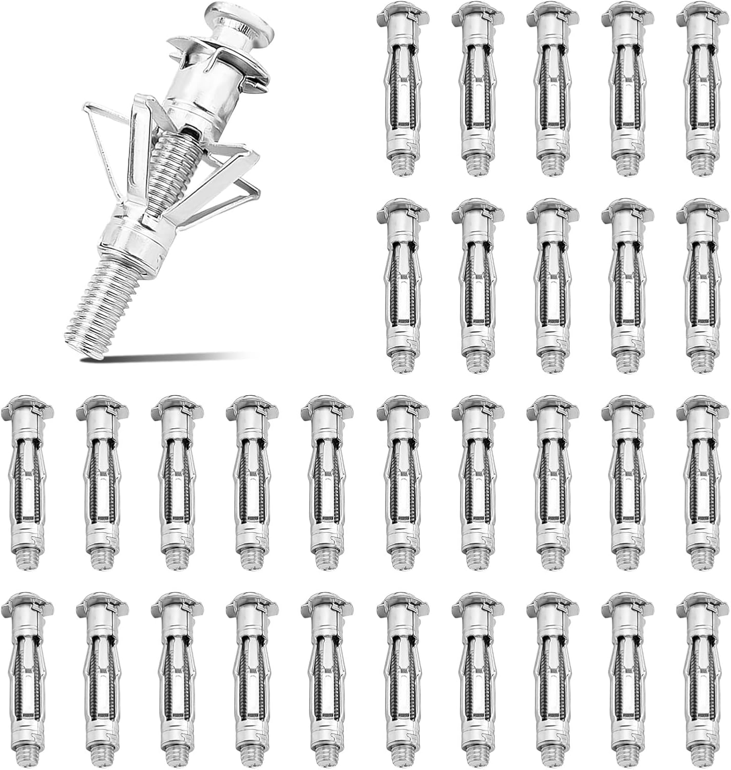 30 sztuk kołków rozporowych M6 x 37 mm, do grubości 3-13 mm, mocowanie lekkich przedmiotów, kołki rozporowe ze stali węglowej, kołki rozporowe do płyt gipsowo-kartonowych do pustych ścian, płyt | Mocowanie lekkich przedmiotów, kołków rozporowych do pustyc