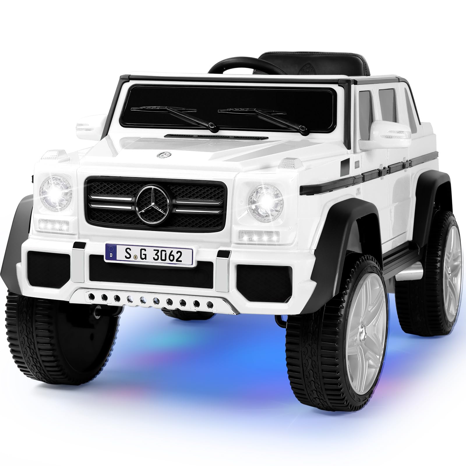 JOYLDIAS Kids Ride On Cars, Licensed Mercedes-Benz Maybach G650S, 12V7AH Battery Powered Toy Electric Car for Kids with 2.4G Remote Control, 2 Motors, 3 Speeds, Lock, Music, Horn, LED Lights, White