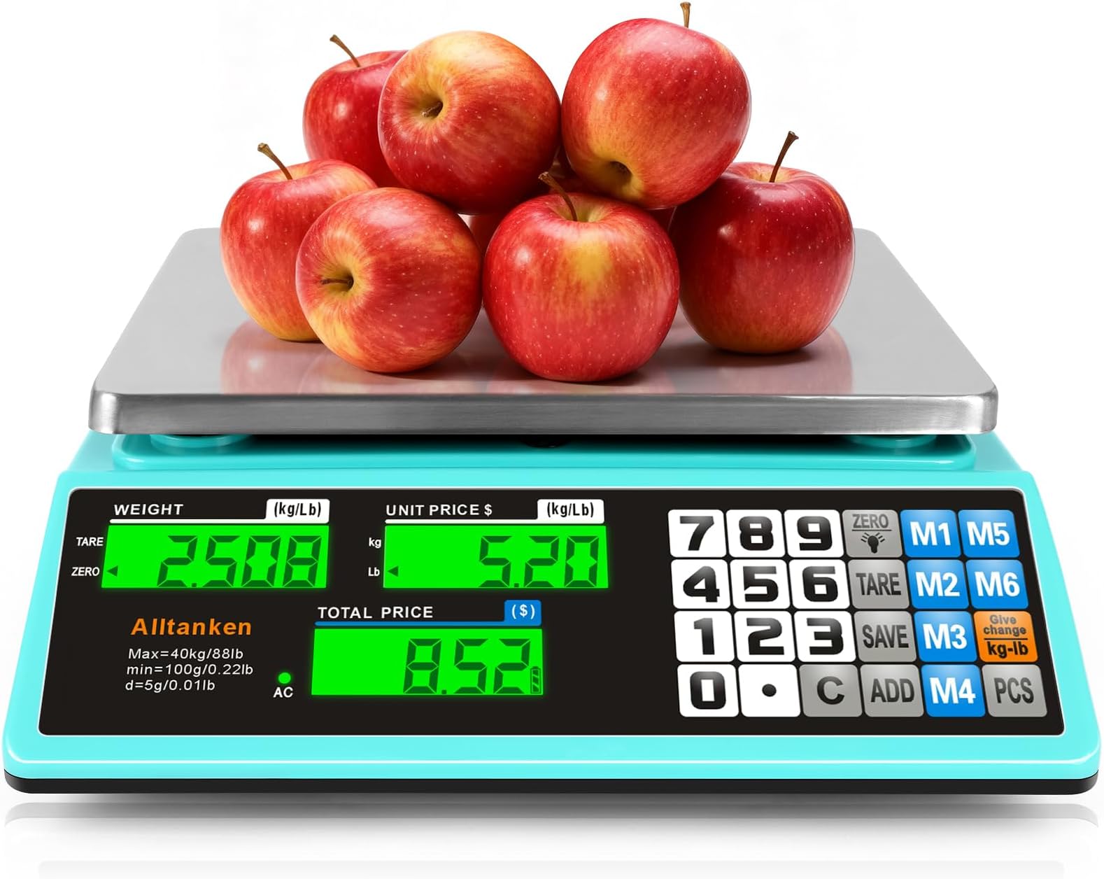 88lb/40kg Commercial Food Scale, Digital Price Computing Scale with Counting Feature, Outdoor Market Food Scale Dual LCD for Farmers Markets, Butchers, Retail Stores