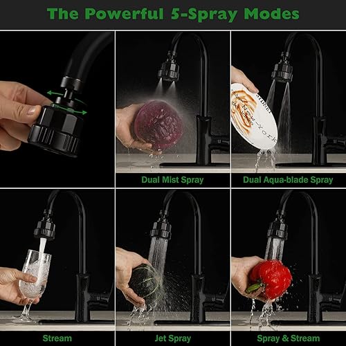 Miniatura 3 de Accesorio rociador de grifo, cabezal de grifo de fregadero de cocina con 2 juntas de bola, aireador de fregadero giratorio, 4 modelos de