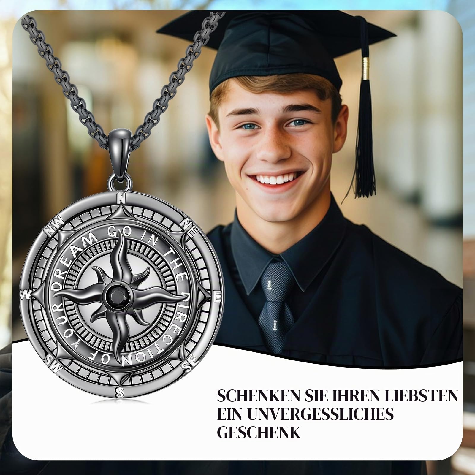 925 Sterling Silber Kompass Schmuck Kompass Halskette Gehen Sie in die Richtung Ihres Traums Abschluss Schmuck für Abschlusssaison Für den Freund oder die Freundin
