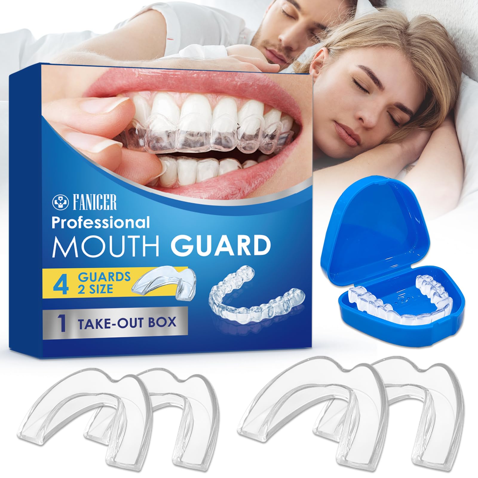 Set de 4 Férulas Anti-Ronquidos, Protector Bucal Anti-Bruxismo, Mejora La Férula para Reduce Ronquidos, Mejora la Del Sueño, 2 Tamaños Protector Bucal Para Dormir, Mejora la Del Sueño y Reutilizable