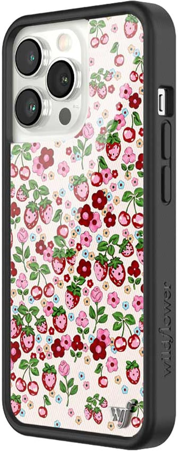 Wildflower Cases - Compatible with iPhone 13 Pro | Protective Black Bumper, 6.5ft Drop Test Certified, Women Owned Small Business | Fruit Cherries Strawberry Floral Cute Trendy | Berry World