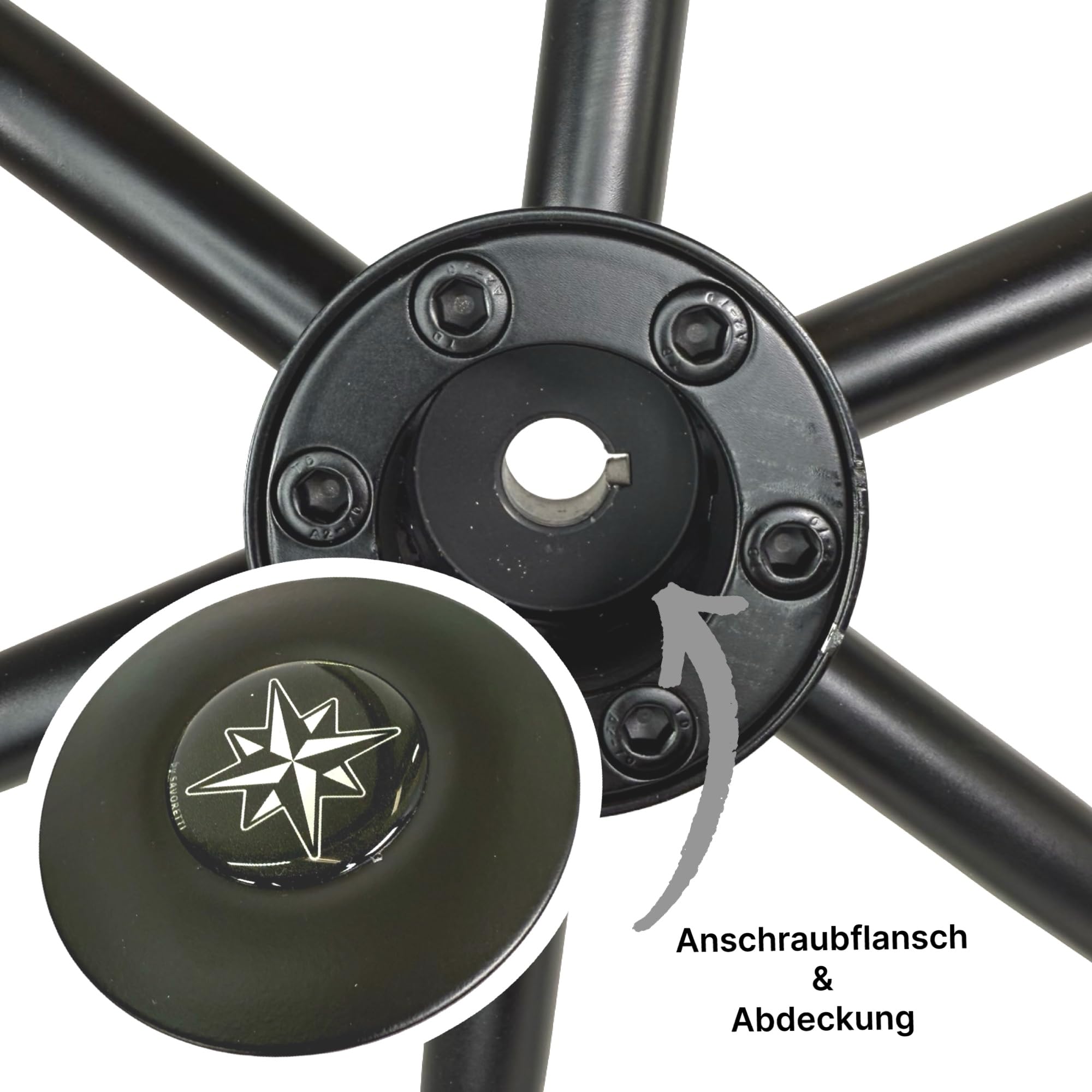 Savoretti Boot Edelstahl Steuerrad Lenkrad passend für Motorboote I Tender I Schaluppe I Sloep I Tuckerboote I Yacht (T6N-CF-B/60 Shadow Ghost Carbon)