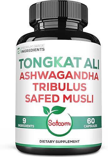 Miniatura 9 de Satoomi 9 en 1 Extracto de raíz de Tongkat Ali 200:1 - Ashwagandha, Tribulus Terrestris - 150 cápsulas durante 5 meses - Apoya la fuerza, la energía