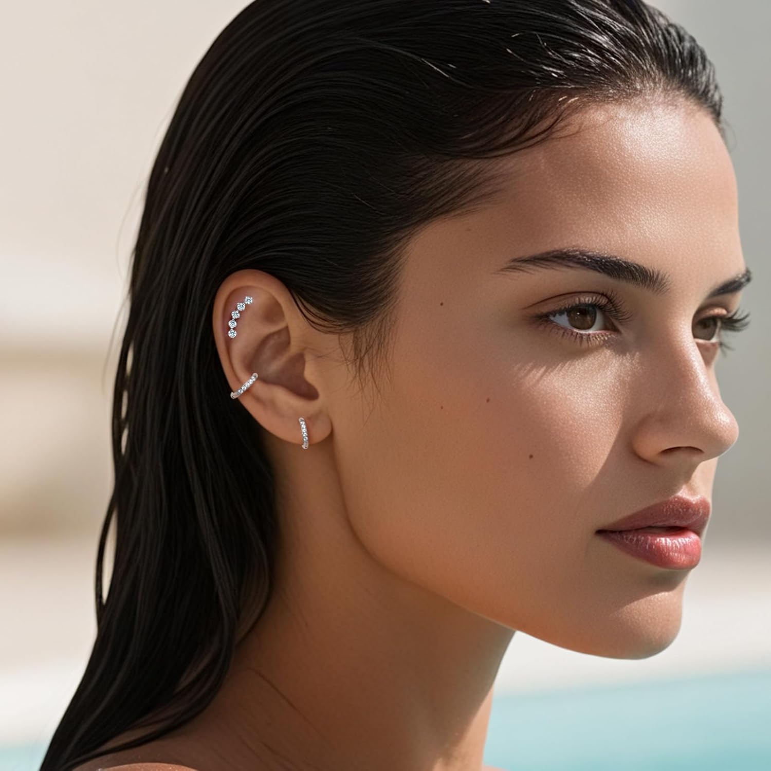 Limerencia F136 Titanium Earring Hoops Small Cubic Zirconia Huggie Hoops Gold Silver Tone Cuff Earrings Cartilage Piercing Jewelry for Women Sensitive Ears(6-12 mm) - Image 6