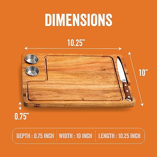 Miniatura 10 de Yukon Glory Tabla de carne para servir carne carne y aves de corral con estilo madera de acacia premium incluye tazas de salsa y cuchillo para carne