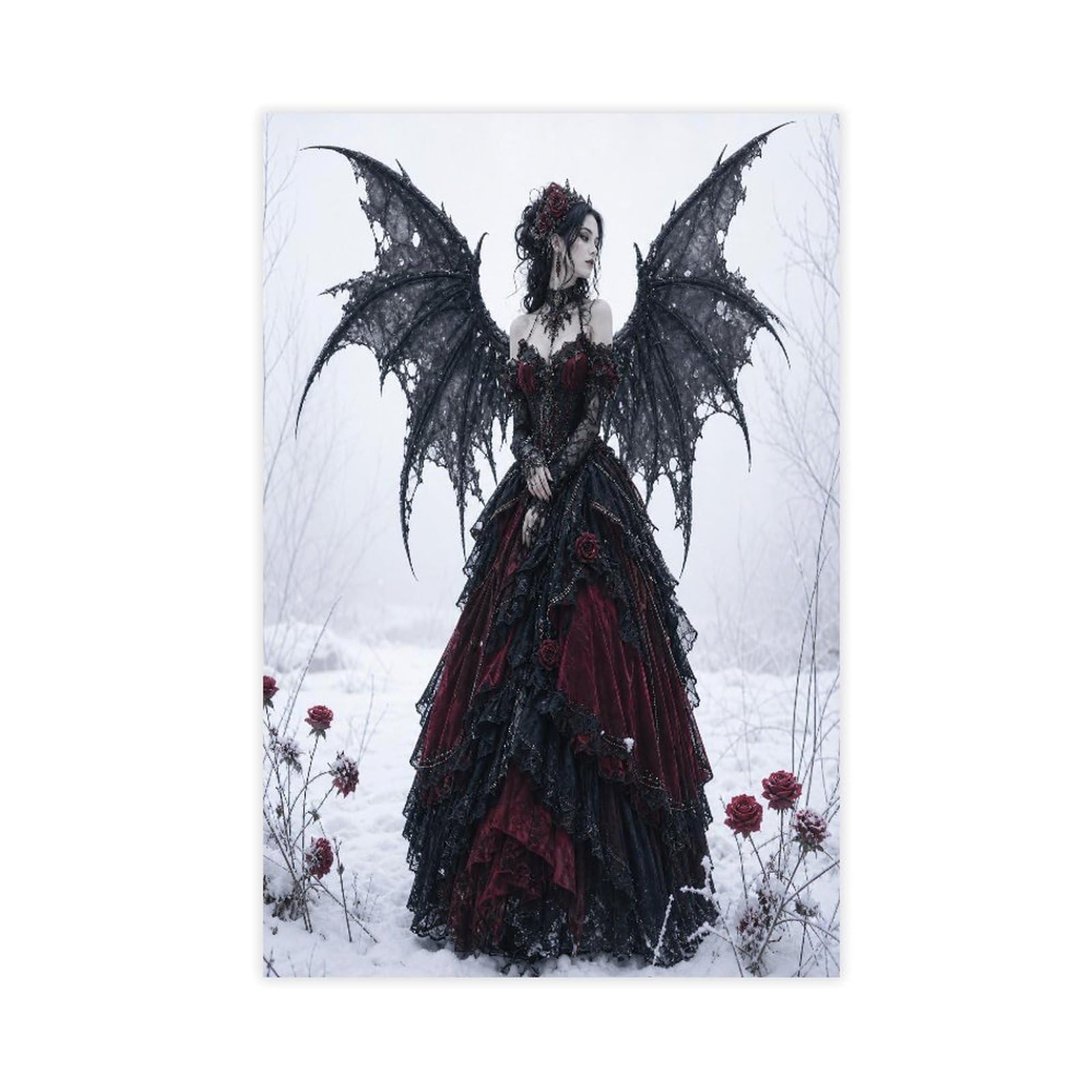 W7c8u2x3 Unframe-Style-17 Gothic Bat Wing Woman Canvas Wall Art, Living Room Wall Art