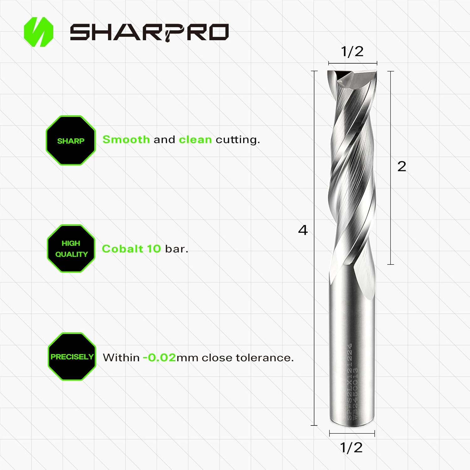 Extra Long Spiral Upcut Router Bit 1/2 Inch Shank 1/2 Inch Cutting Dia. 2'' CL. 4'' OVL. Carbide Upcut CNC Router Bit, Ideal for Wood Engraving and Plunging Applications