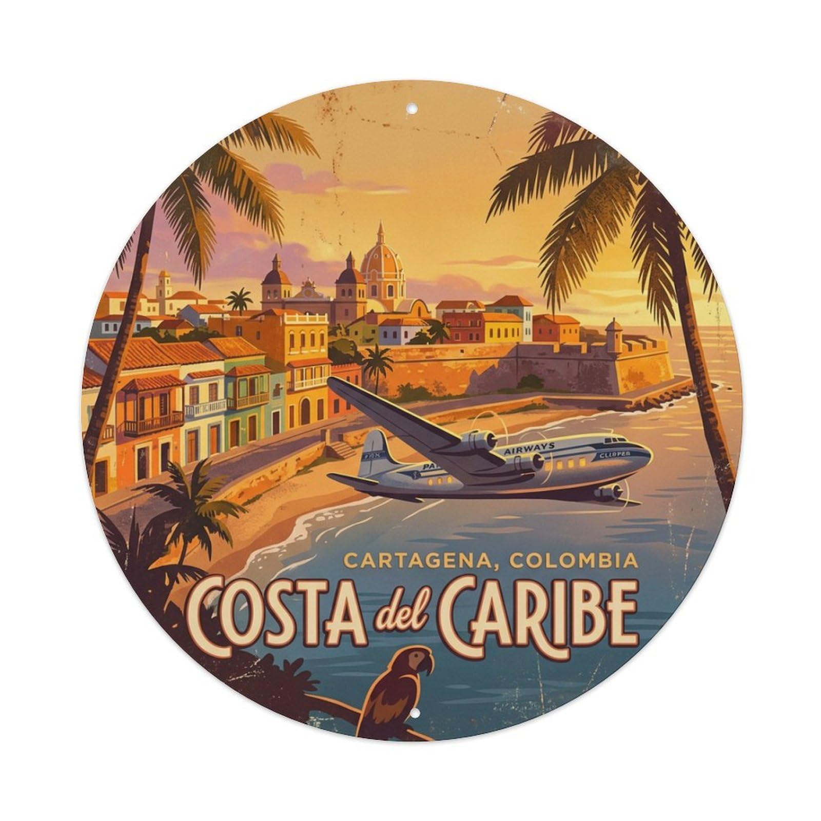 Metal Tin Sign Vintage Travel Cartagena Colombia Evening