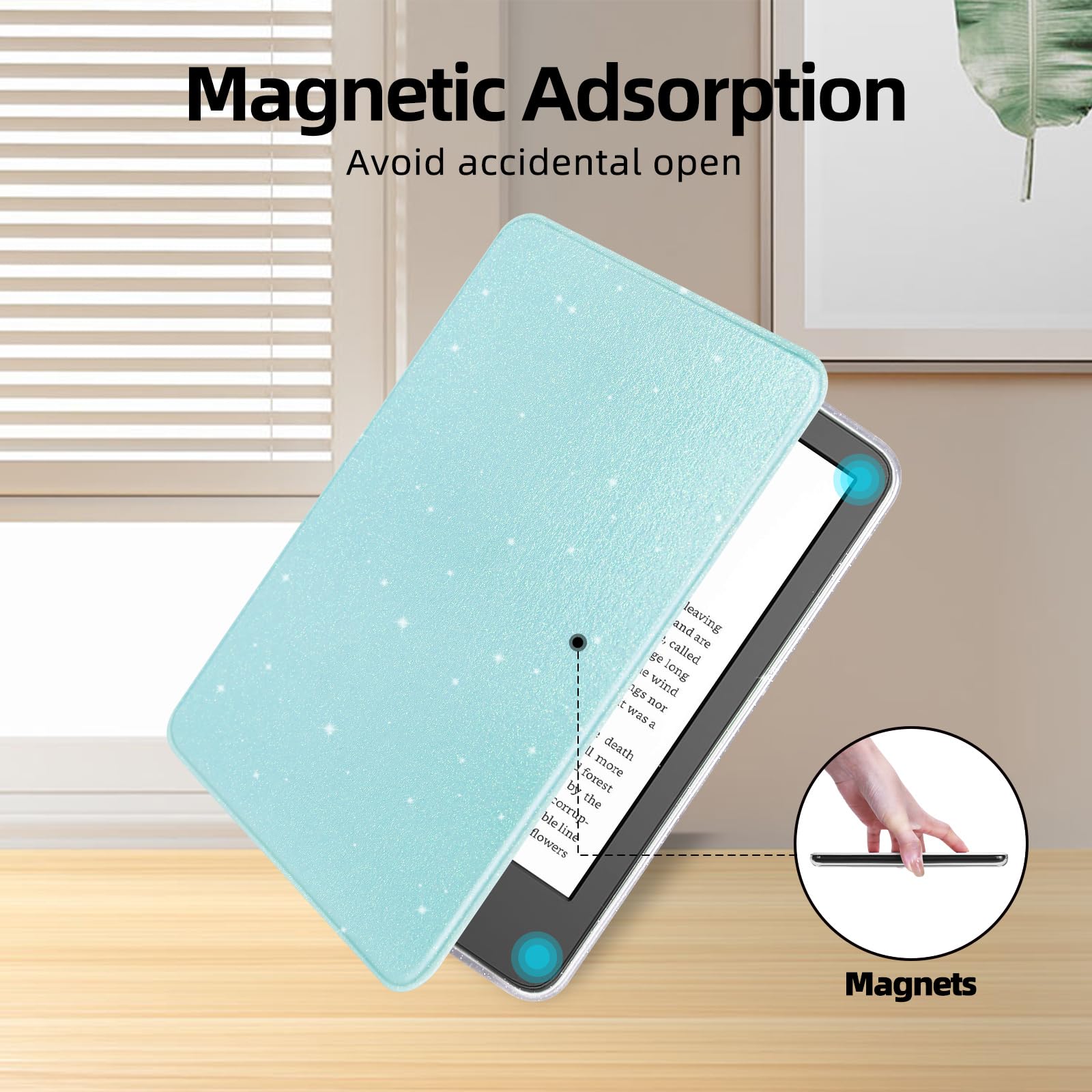 Custodia glitterata per Kindle da 6 pollici di 11a generazione 2024/2022, custodia in pelle PU leggera e guscio posteriore rigido trasparente, con funzione sleep/wake automatica, blu
