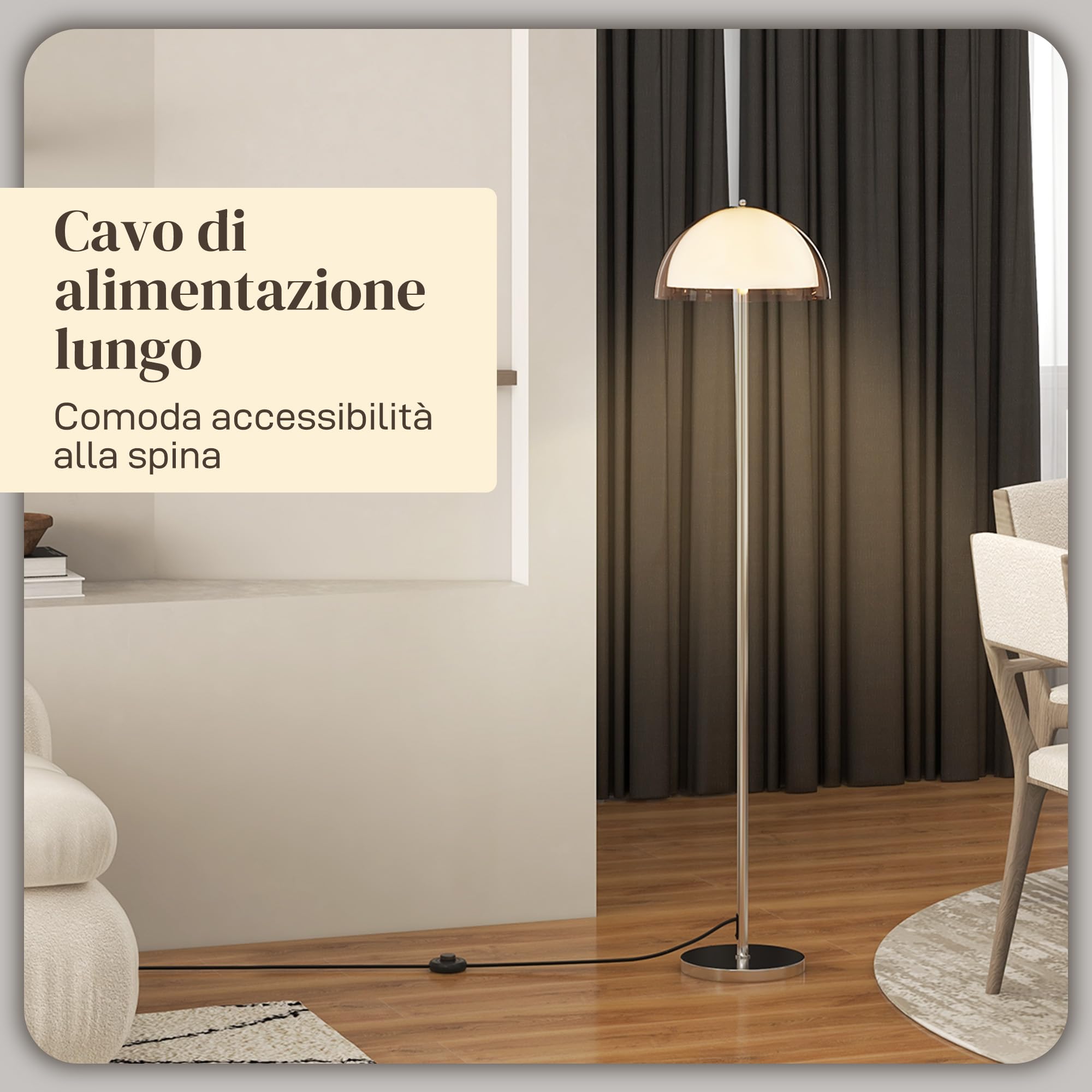 HOMCOM Lampada da Terra Moderna con Paralume a Doppio Strato, Piantana Lampada da Terra per Salotto, Camera da Letto, Soggiorno, in Metallo e Acrilico, 150cm, Bianco