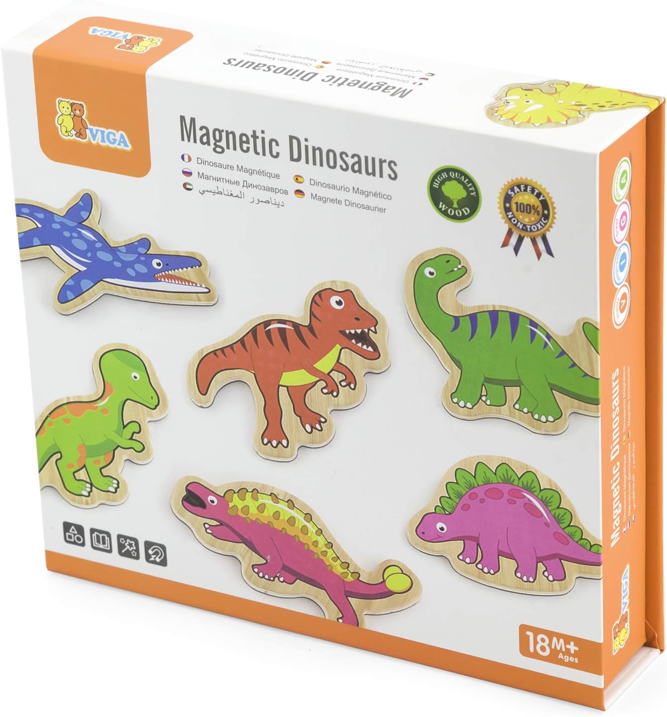 VIGA Toys - 50289 - Wooden Magnetic Dinosaurs - 20 Pieces